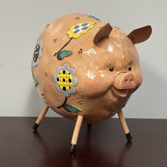 Colourful Painted Whimsical Piggy Daisies & Sunflowers Metal Figure 6.5" x 6.5" - Picture 15 of 15